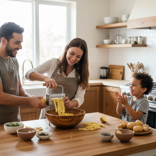 une Famille utilisant le coupe frite